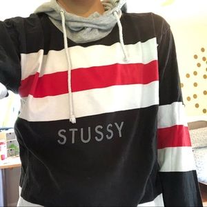 Red and White Striped Stussy Sweatshirt
